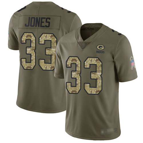 Green Bay Packers Limited Olive Camo Men #33 Jones Aaron Jersey Nike NFL 2017 Salute to Service